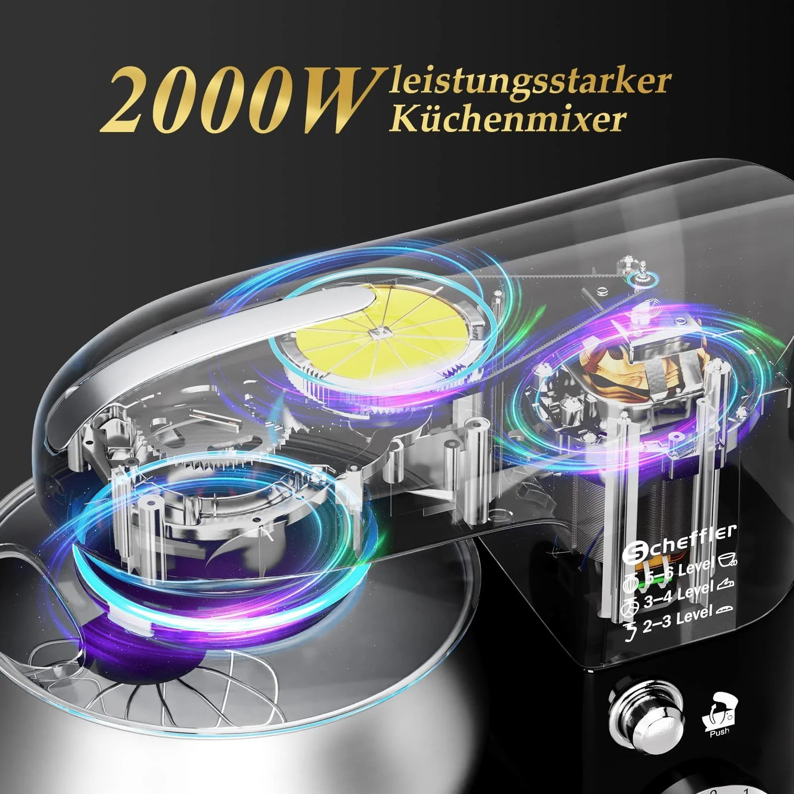 Küchenmaschine 2000W ,5L Edelstahlschüssel Knetmaschine mit 6. Gang, Große Küchenmaschine 5L 2000W Knetmaschine Rührmaschine Rührgerät - Image 6
