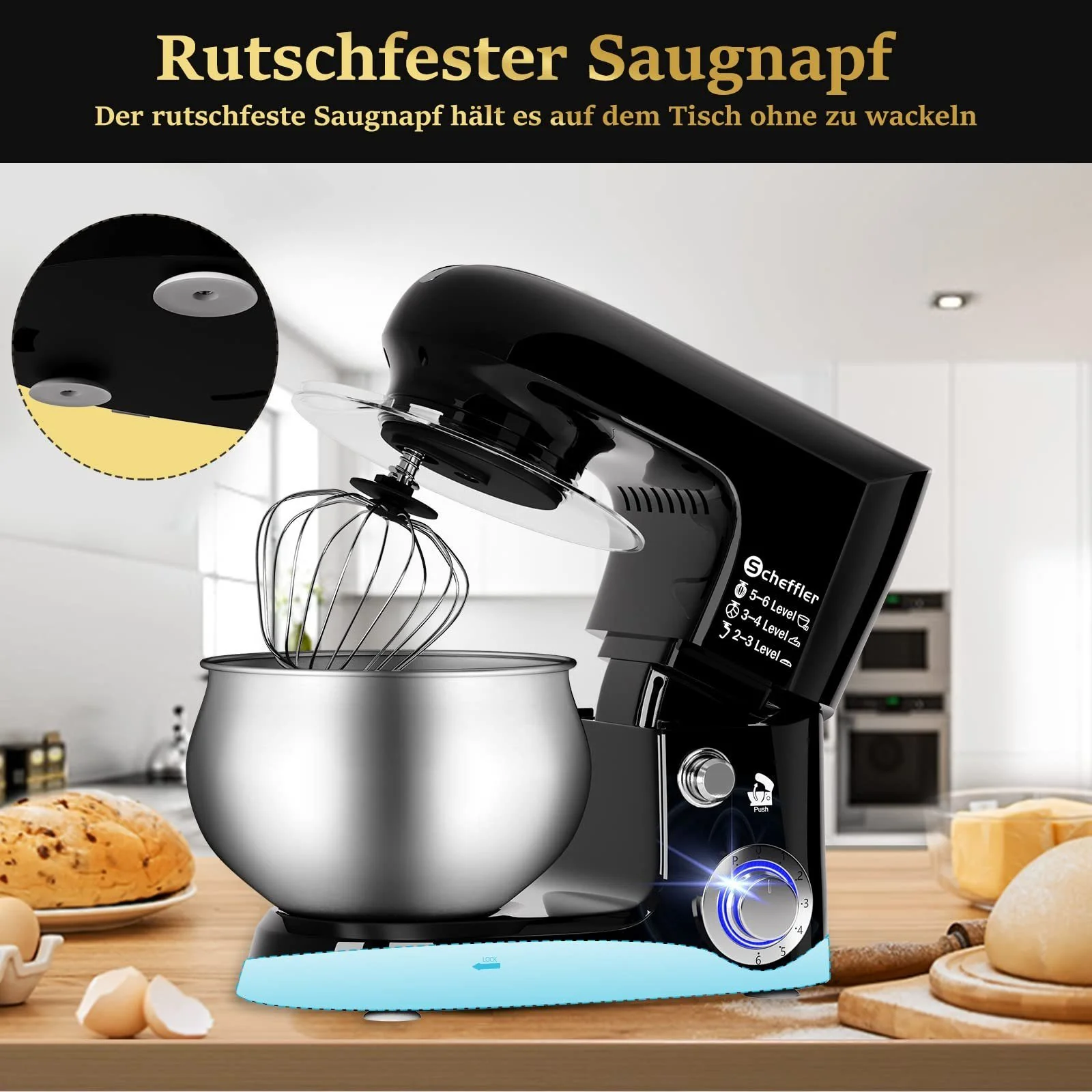 Küchenmaschine 2000W ,5L Edelstahlschüssel Knetmaschine mit 6. Gang, Große Küchenmaschine 5L 2000W Knetmaschine Rührmaschine Rührgerät - Image 8