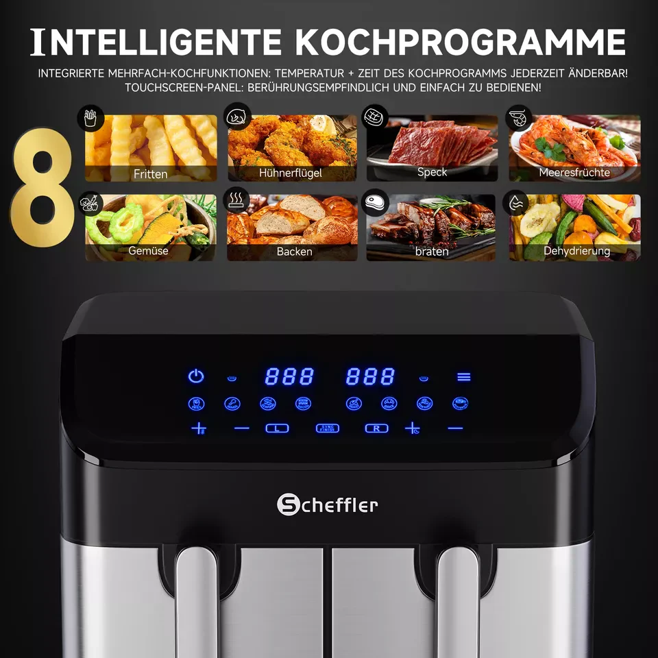Scheffler Heißluftfritteuse 2 kammern 9L Airfryer 8 Programme Dual Cook & Sync Finish - Image 10