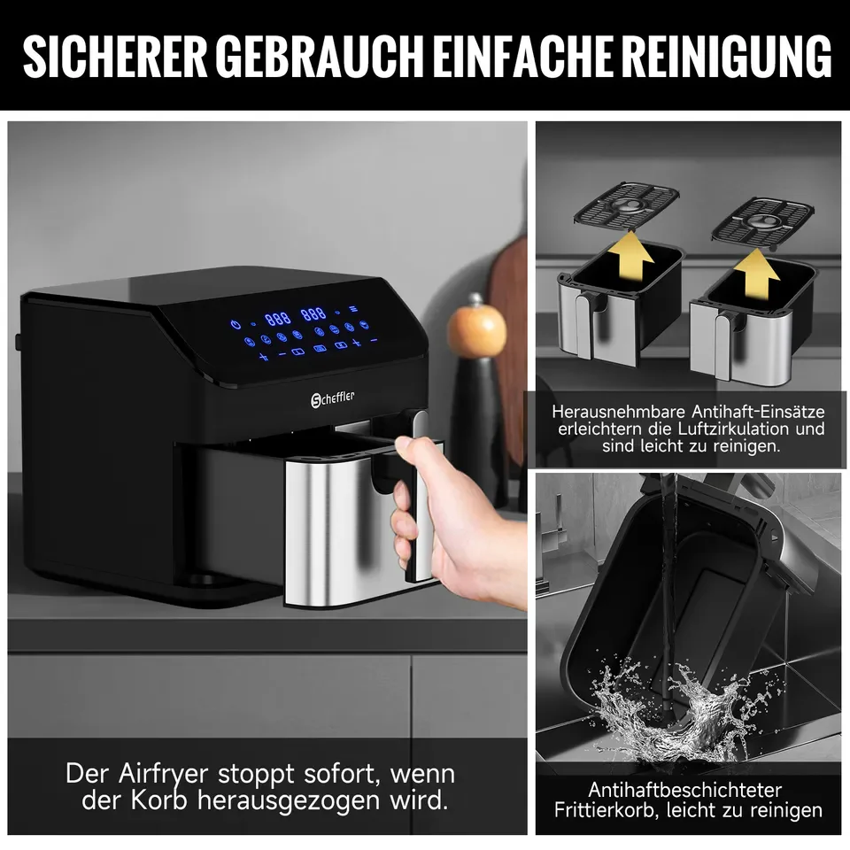 Scheffler Heißluftfritteuse 2 kammern 9L Airfryer 8 Programme Dual Cook & Sync Finish - Image 11