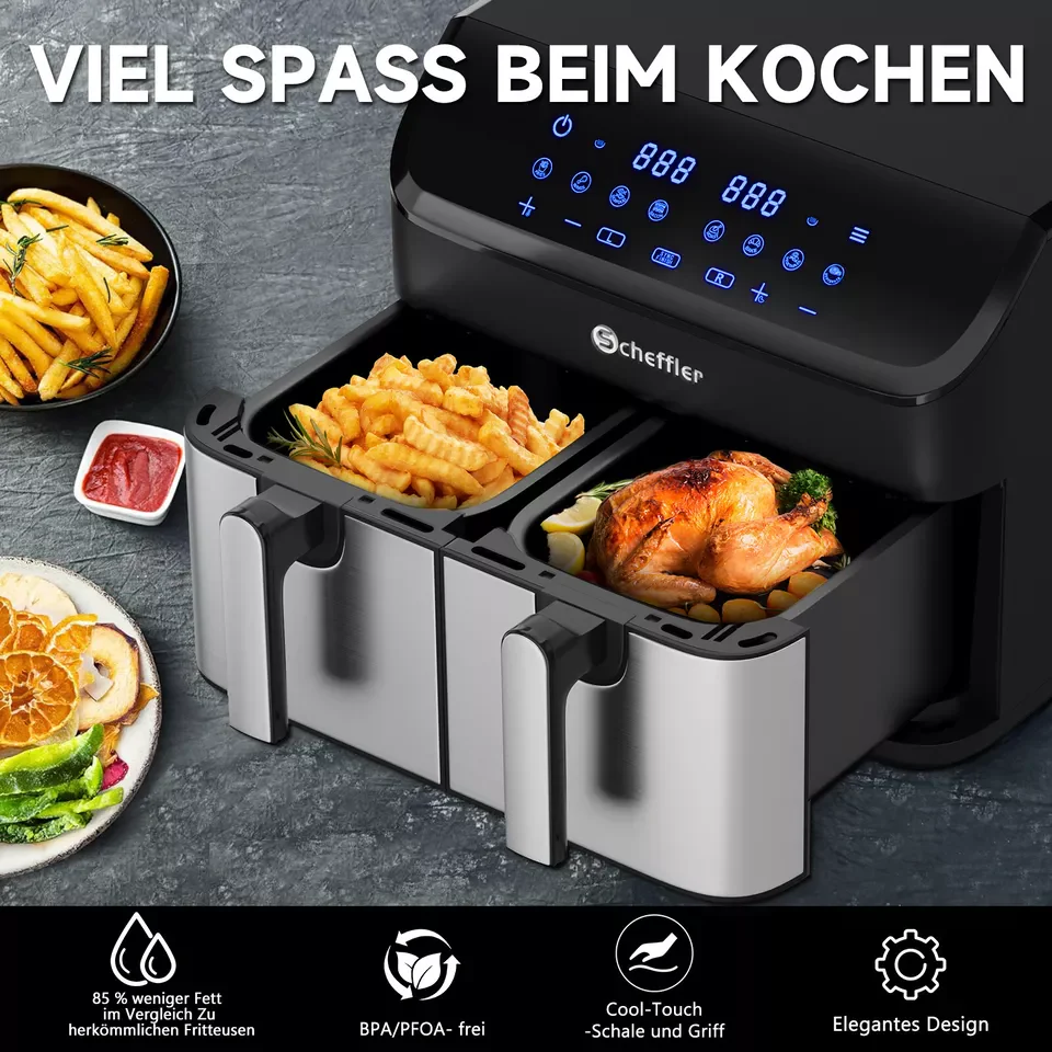 Scheffler Heißluftfritteuse 2 kammern 9L Airfryer 8 Programme Dual Cook & Sync Finish - Image 12