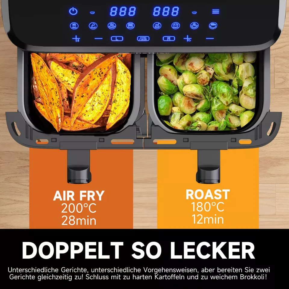 Scheffler Heißluftfritteuse 2 kammern 9L Airfryer 8 Programme Dual Cook & Sync Finish - Image 4