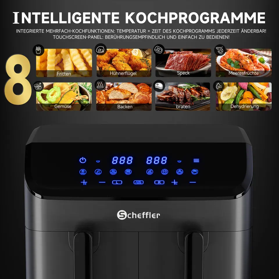 Scheffler Heißluftfritteuse 2 kammern 9L Airfryer 8 Programme Dual Cook & Sync Finish - Image 5