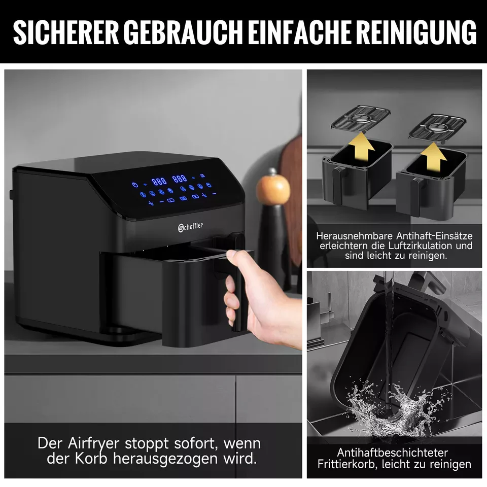 Scheffler Heißluftfritteuse 2 kammern 9L Airfryer 8 Programme Dual Cook & Sync Finish - Image 8