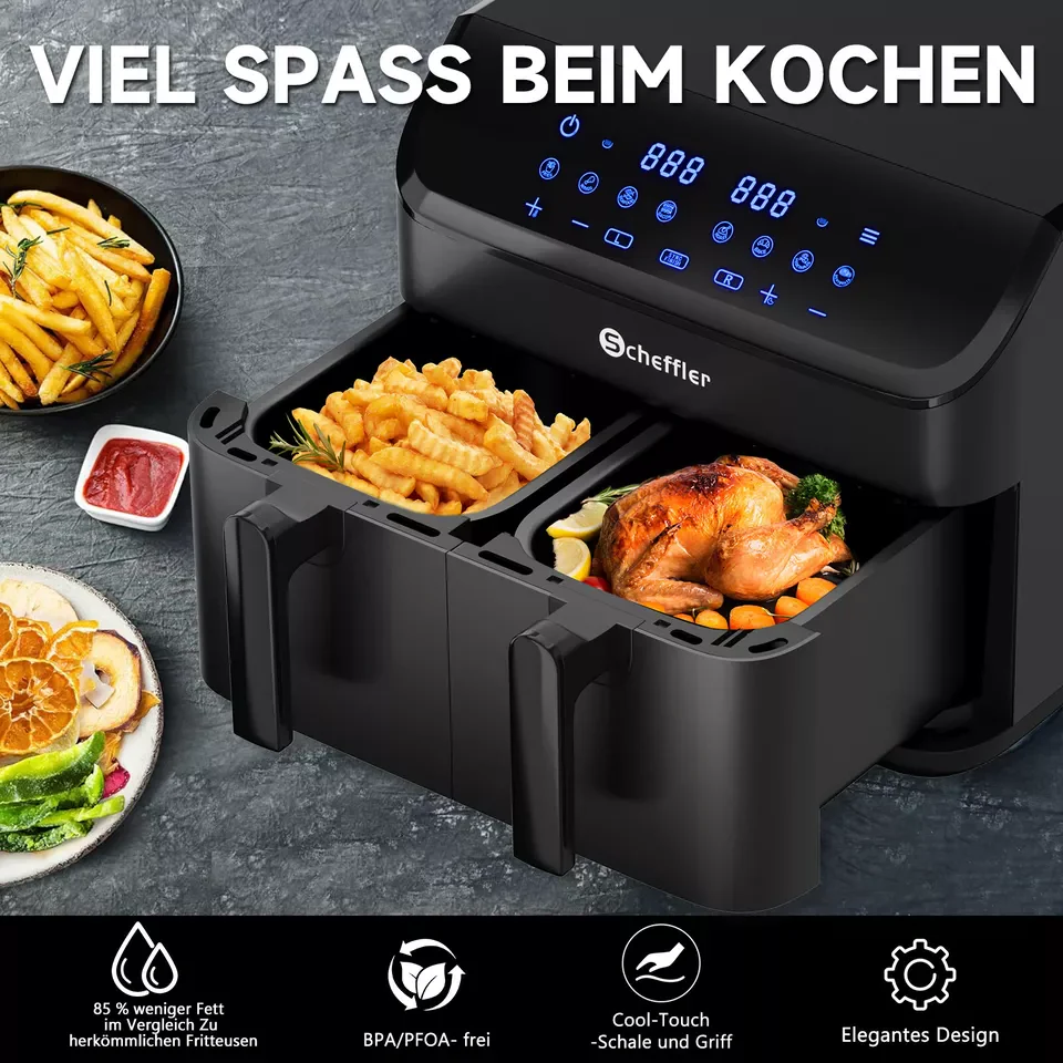 Scheffler Heißluftfritteuse 2 kammern 9L Airfryer 8 Programme Dual Cook & Sync Finish - Image 9