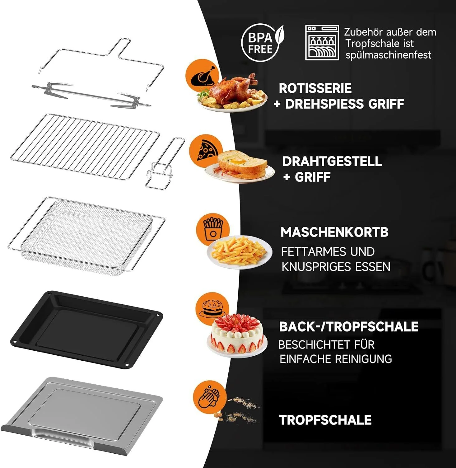 Heißluftfritteuse 28L Minibackofen mit Umluft XXL Grill 1700W Heißluft-Backofen - Image 6