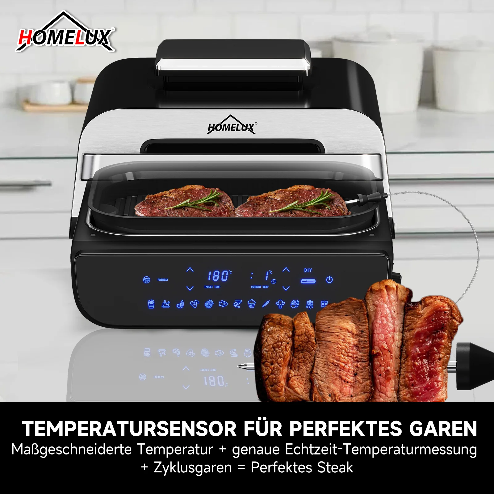 Heißluftfritteuse & Grill 6-in-1 Airfryer Elektrischer mit Temperaturfühler 6 IN 1 Heißluftfritteuse - Image 4