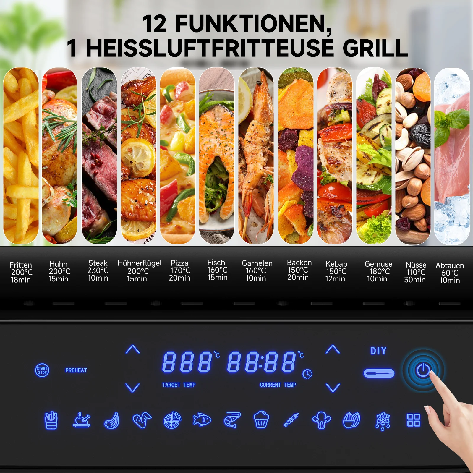 Heißluftfritteuse & Grill 6-in-1 Airfryer Elektrischer mit Temperaturfühler 6 IN 1 Heißluftfritteuse - Image 7