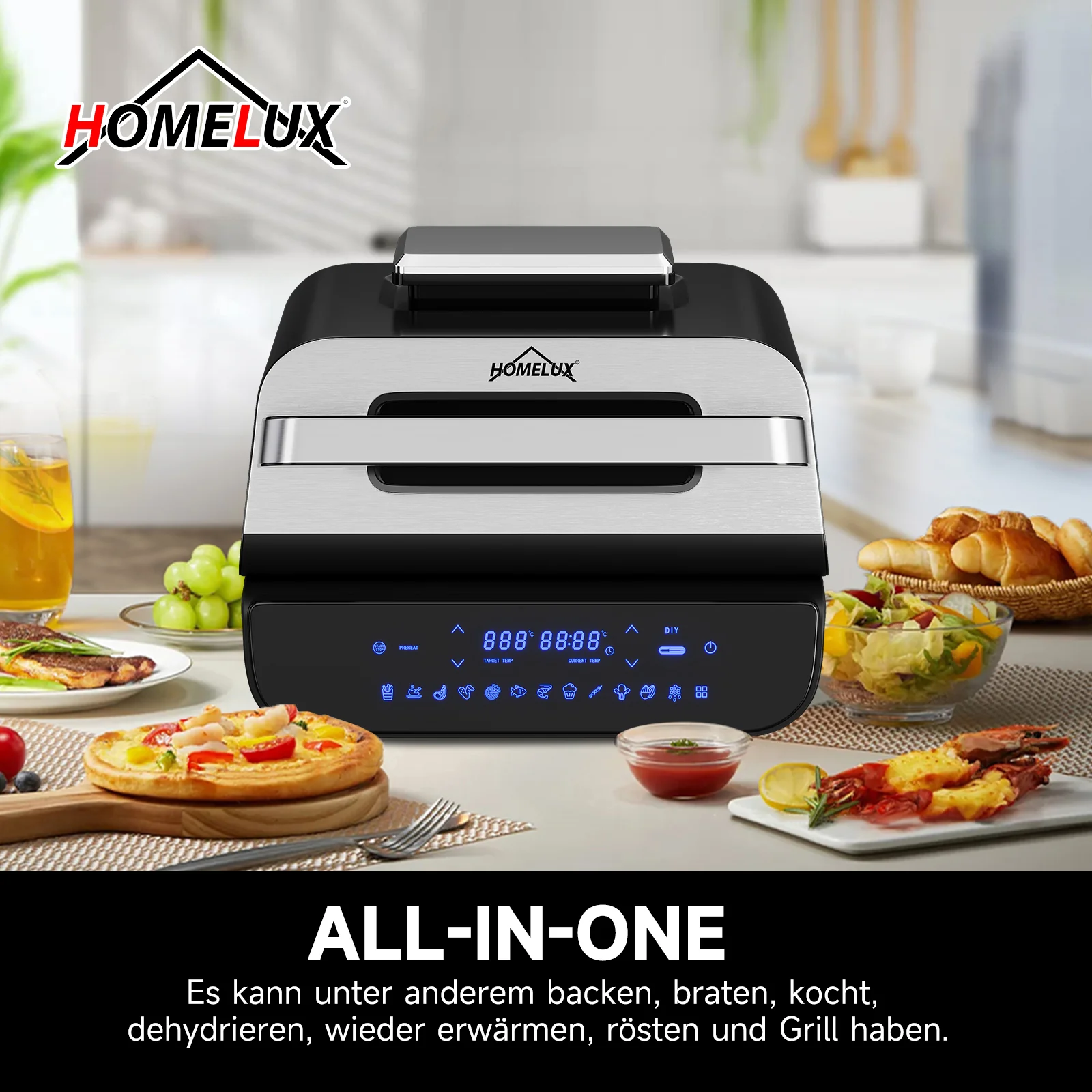 Heißluftfritteuse & Grill 6-in-1 Airfryer Elektrischer mit Temperaturfühler 6 IN 1 Heißluftfritteuse - Image 8