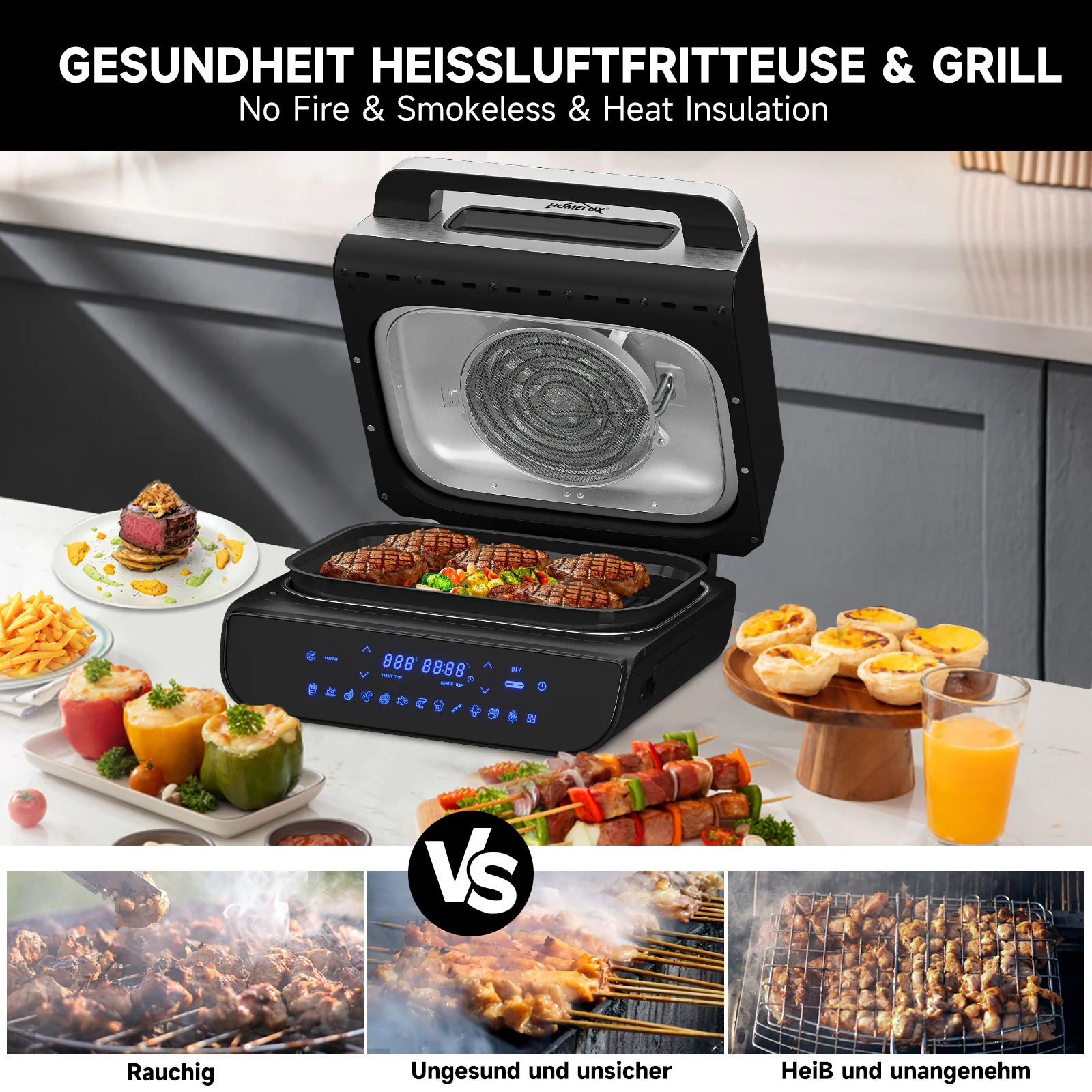 Heißluftfritteuse & Grill 6-in-1 Airfryer Elektrischer mit Temperaturfühler 6 IN 1 Heißluftfritteuse - Image 9