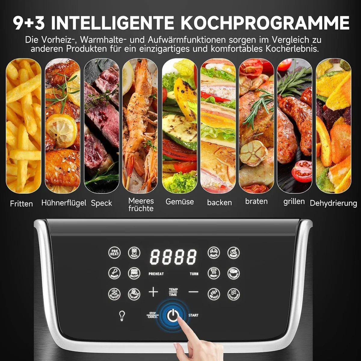 Scheffler Heißluftfritteuse XXL 5.5L Sicherheitsschutz Airfryer mit Sichtfenster, 1800W, 12 Programmen LED-Touchscreen BPA-frei - Image 3
