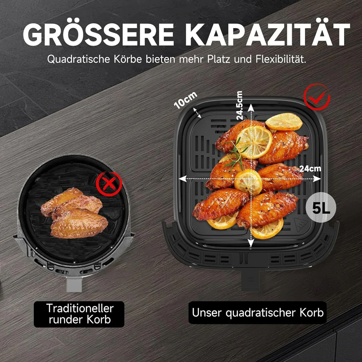 Scheffler Heißluftfritteuse XXL 5.5L Sicherheitsschutz Airfryer mit Sichtfenster, 1800W, 12 Programmen LED-Touchscreen BPA-frei - Image 4