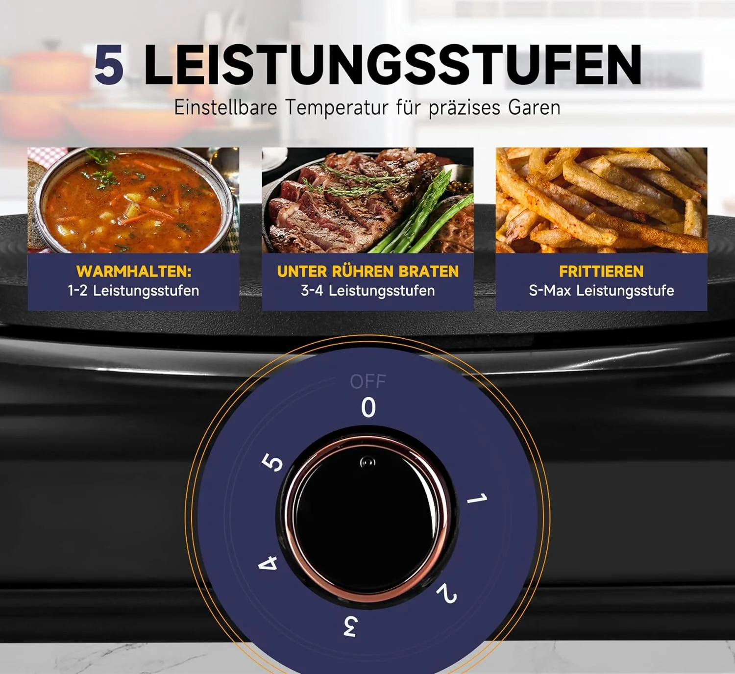 Homelux Kochplatte 1000 / 1500 / 2000 / 2500W Herdplatte, Einzeln Regelbare 5 Heizstufen, Edelstahl Kochfeld für Küche, Büro oder Camping - Image 13