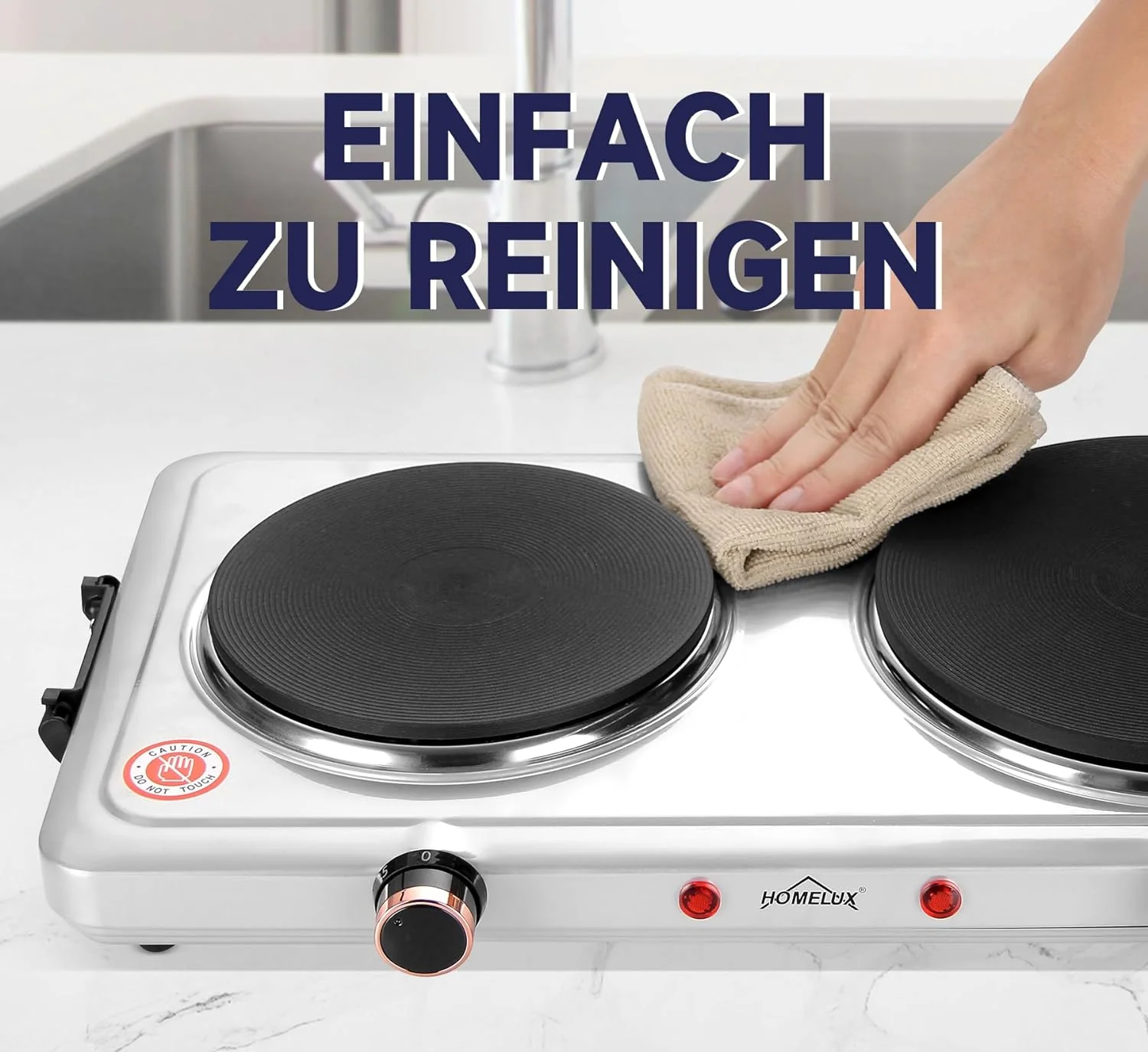 Homelux Kochplatte 1000 / 1500 / 2000 / 2500W Herdplatte, Einzeln Regelbare 5 Heizstufen, Edelstahl Kochfeld für Küche, Büro oder Camping - Image 14