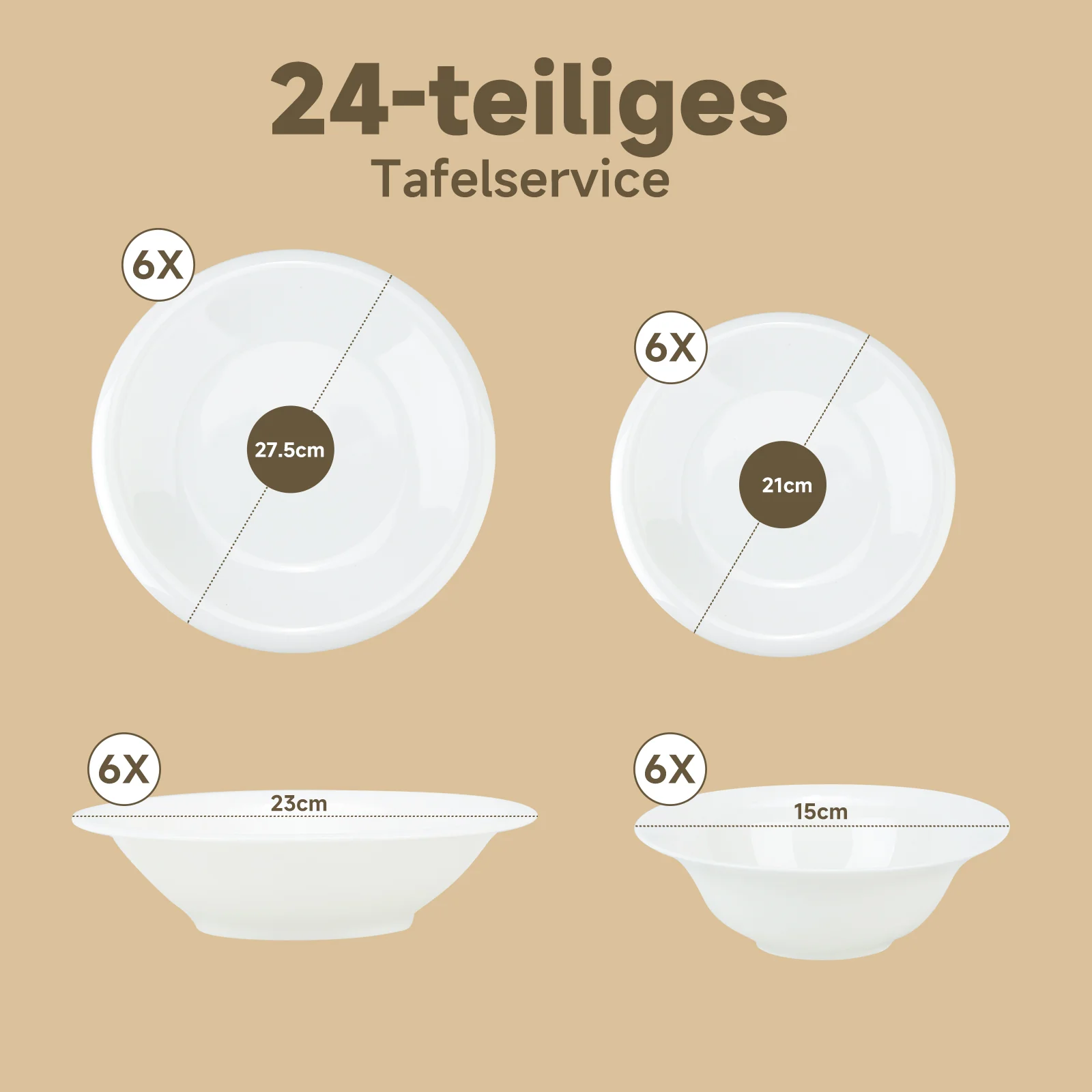 Hochwertiges 24-teiliges Keramik-Tafelservice in Weiß zeitloses Design für 6 Personen - Image 4