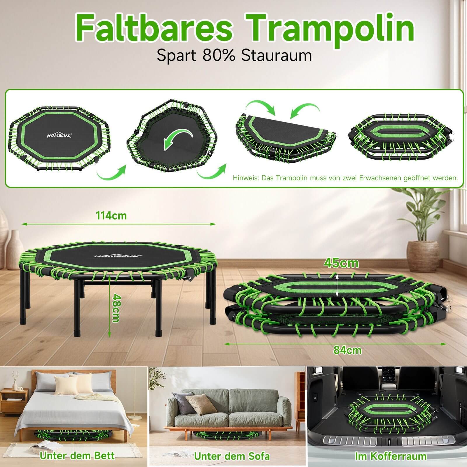 Fitness Trampolin klappbar Ø114cm mit Handgriff, 100kg Traglast Indoor/Outdoor - Image 5