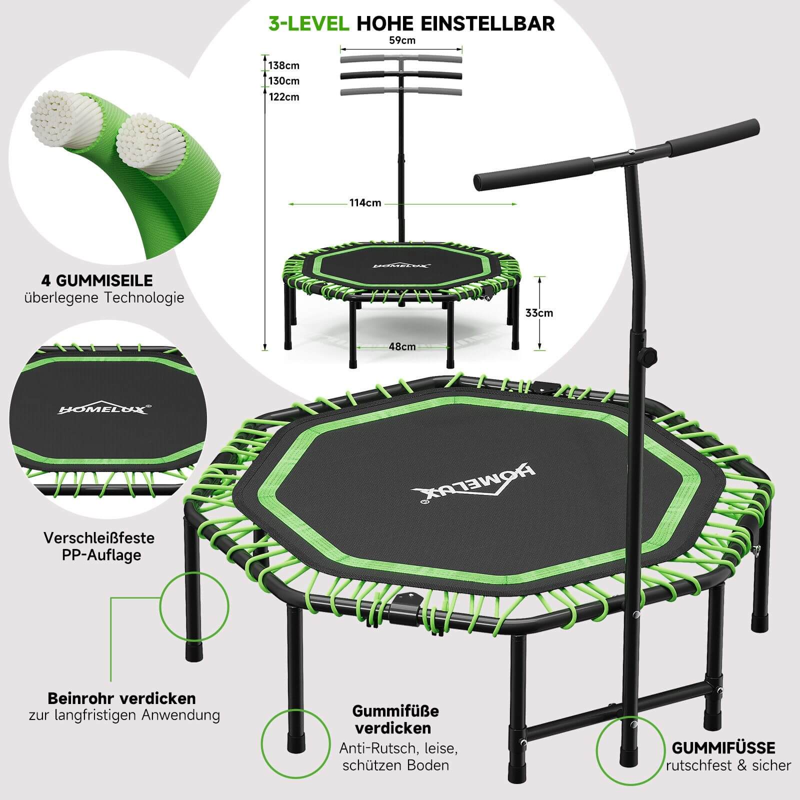 Fitness Trampolin klappbar Ø114cm mit Handgriff, 100kg Traglast Indoor/Outdoor - Image 6
