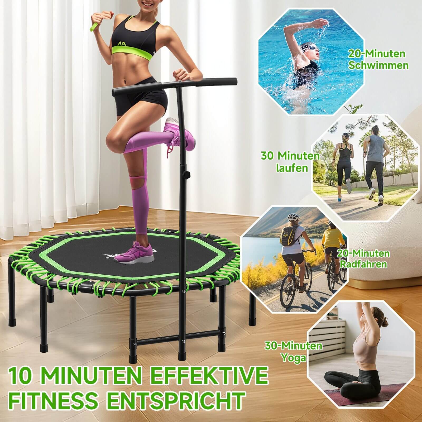 Fitness Trampolin klappbar Ø114cm mit Handgriff, 100kg Traglast Indoor/Outdoor - Image 7