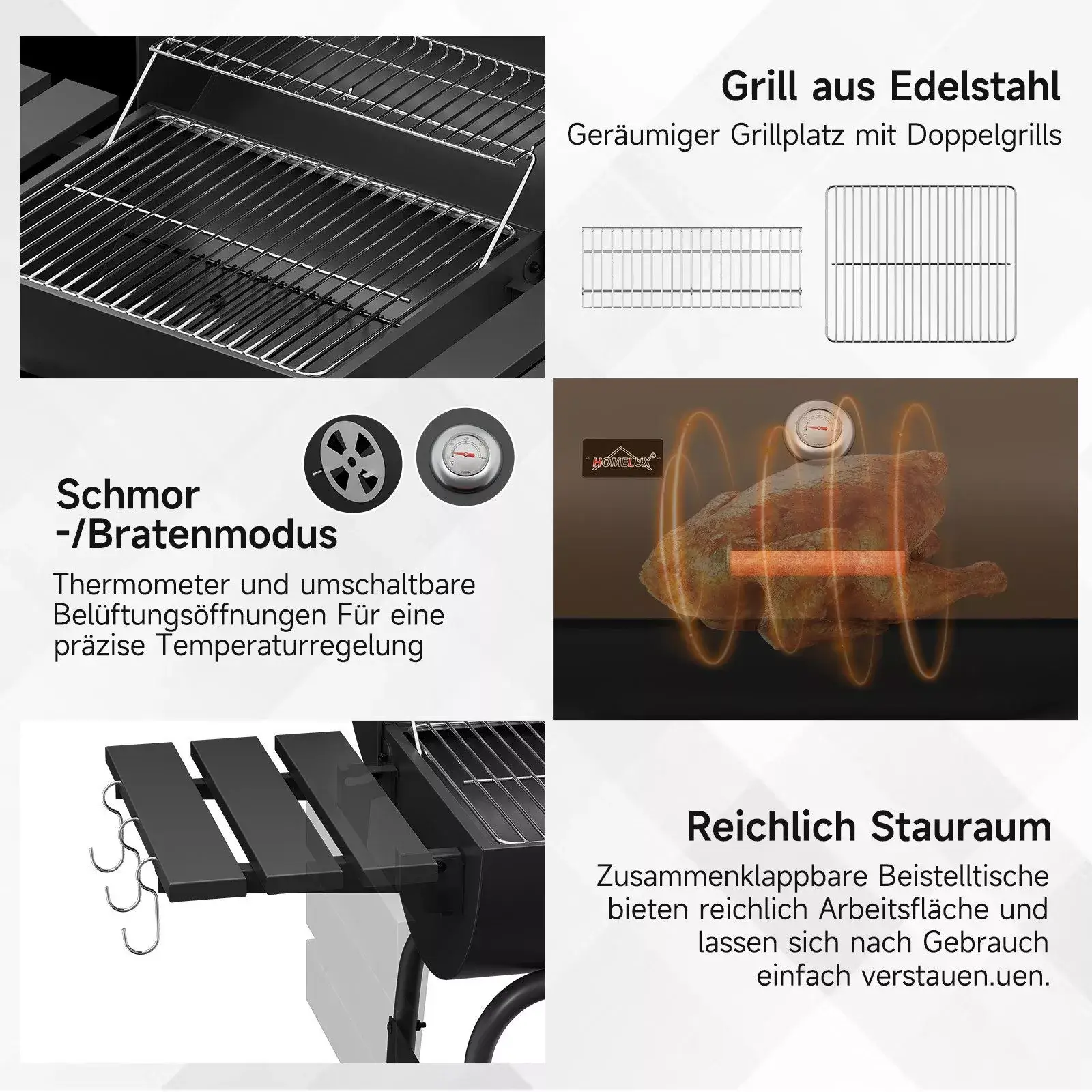 Holzkohlegrill BBQ Smoker – Robuster Grillwagen mit Thermometer, Räucherofen & Ablagen für perfektes Grillvergnügen - Image 4