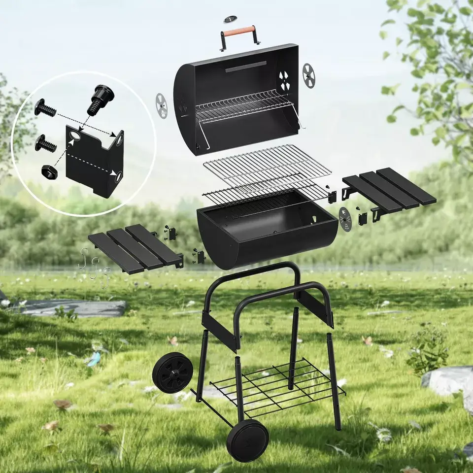 Holzkohlegrill BBQ Smoker – Robuster Grillwagen mit Thermometer, Räucherofen & Ablagen für perfektes Grillvergnügen - Image 5