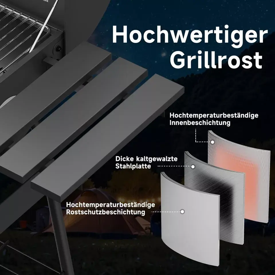 Holzkohlegrill BBQ Smoker – Robuster Grillwagen mit Thermometer, Räucherofen & Ablagen für perfektes Grillvergnügen - Image 6