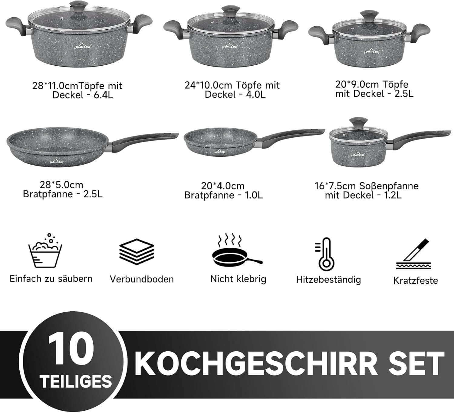 HOMELUX 10-teiliges Topfset Induktion Hochwertiges Kochgeschirr für jeden Haushalt - Image 2