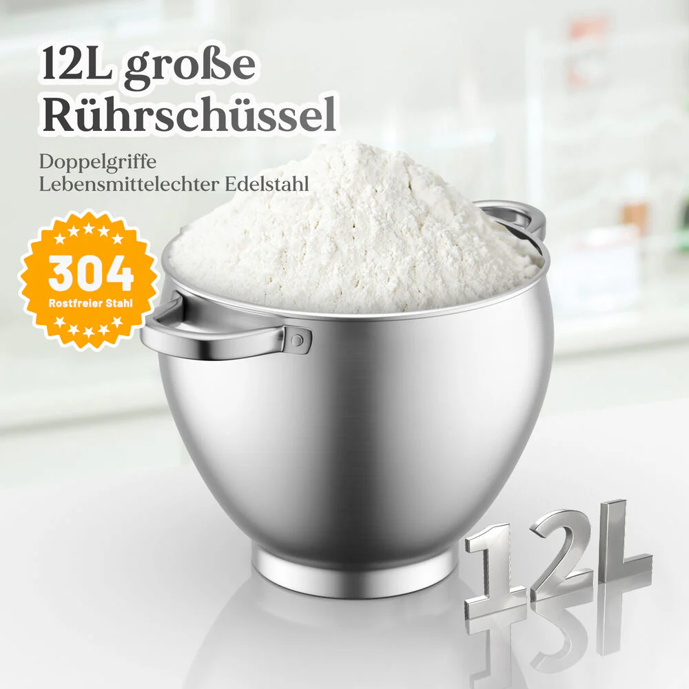 Küchenmaschine 2500W Knetmaschine,12 L Teigmaschine mit Edelstahlschüssel - Image 3