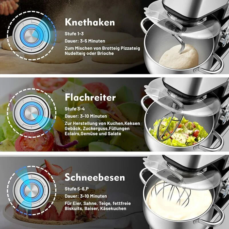 Küchenmaschine 2500W Knetmaschine,12 L Teigmaschine mit Edelstahlschüssel - Image 6