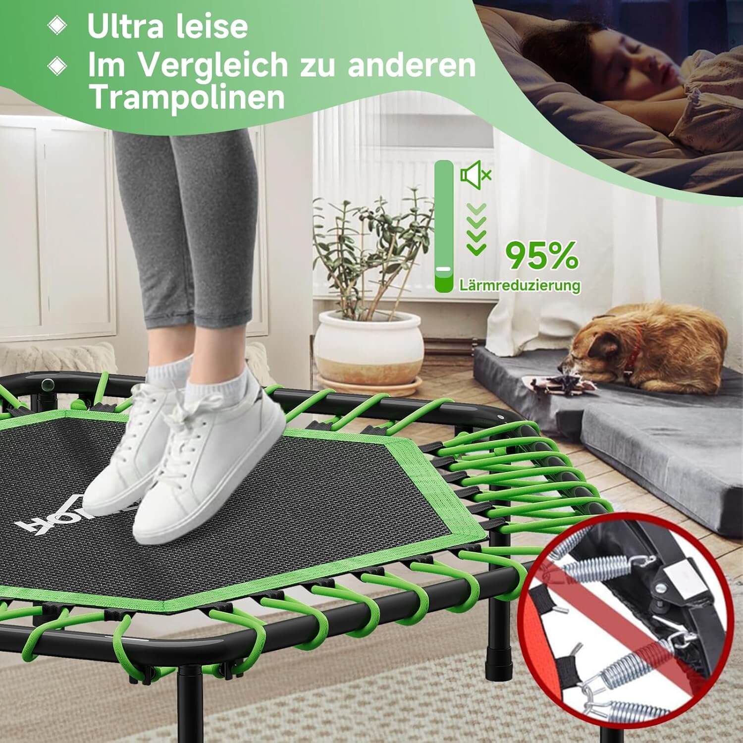 HOMELUX 114x126cm Fitness Trampolin Verstellbarer Haltegriff, leises & gelenkschonendes Springen, 100kg Belastbarkeit, Indoor geeignet - Image 6