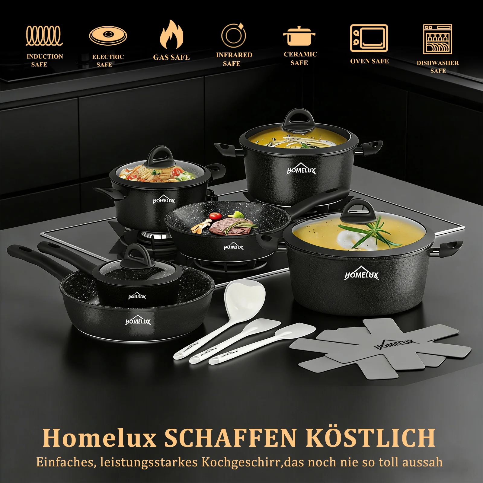 HOMELUX 15-tlg. Premium Kochgeschirr-Set: Induktion & Backofenfest, inklusive Profi-Töpfe & Pfannen - Image 4