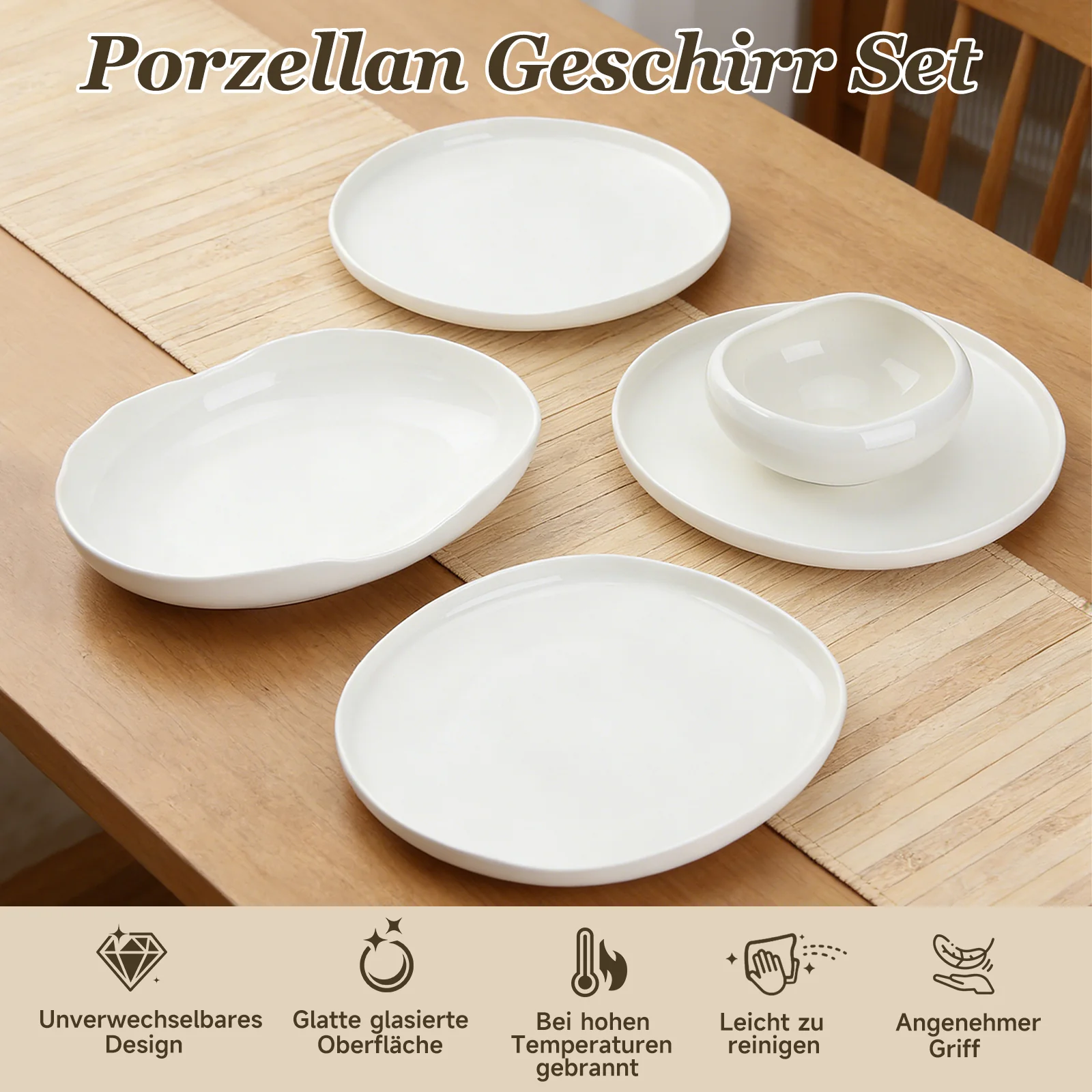 HOMELUX 24-teiliges Porzellan-Tafelservice für 6 Personen, modernes, weißes Geschirrset in asymmetrischer Form, spülmaschinenfest - Image 6