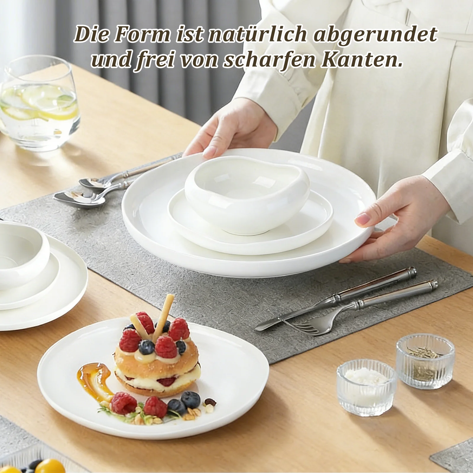 HOMELUX 24-teiliges Porzellan-Tafelservice für 6 Personen, modernes, weißes Geschirrset in asymmetrischer Form, spülmaschinenfest - Image 8