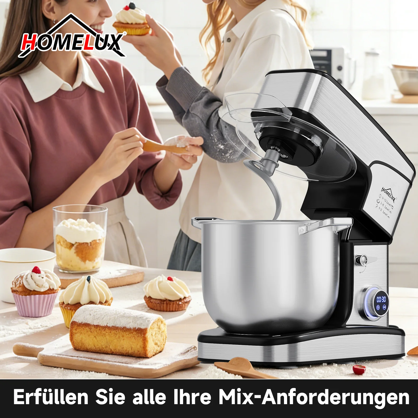 2800W 16L XXL HOMELUX Küchenmaschine mit 16L XXL Edelstahl-Schüssel und digitaler Steuerung - Image 5