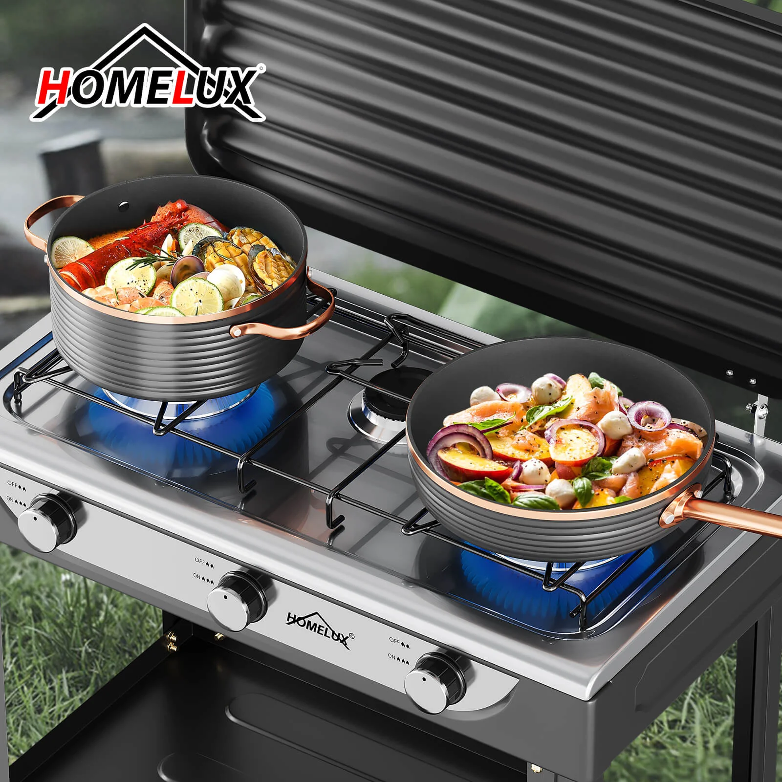 HOMELUX 3-flammiger 5,4 kW Gaskocher Camping Gaskocher mit Regalen mit 1,5 m Anschlussschlauch und 50 mbar Druckminderer - Image 6