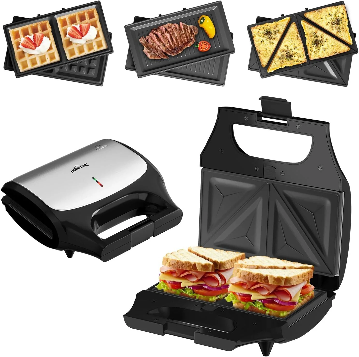 3-in-1 Sandwichtoaster & Waffeleisen von HOMELUX Kontaktgrill & Paninipresse, Antihaftbeschichtung, Leicht zu Reinigen - Image 11