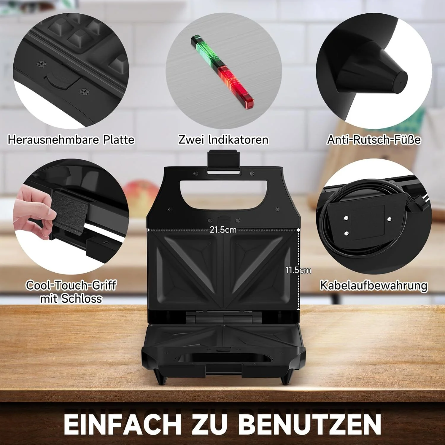 3-in-1 Sandwichtoaster & Waffeleisen von HOMELUX Kontaktgrill & Paninipresse, Antihaftbeschichtung, Leicht zu Reinigen - Image 14