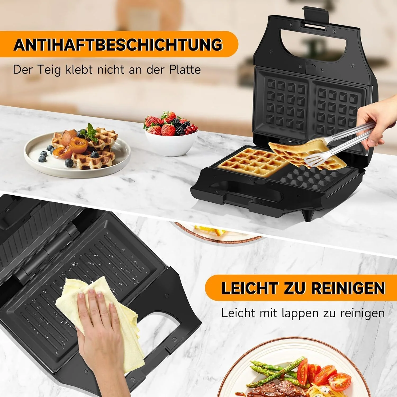 3-in-1 Sandwichtoaster & Waffeleisen von HOMELUX Kontaktgrill & Paninipresse, Antihaftbeschichtung, Leicht zu Reinigen - Image 15