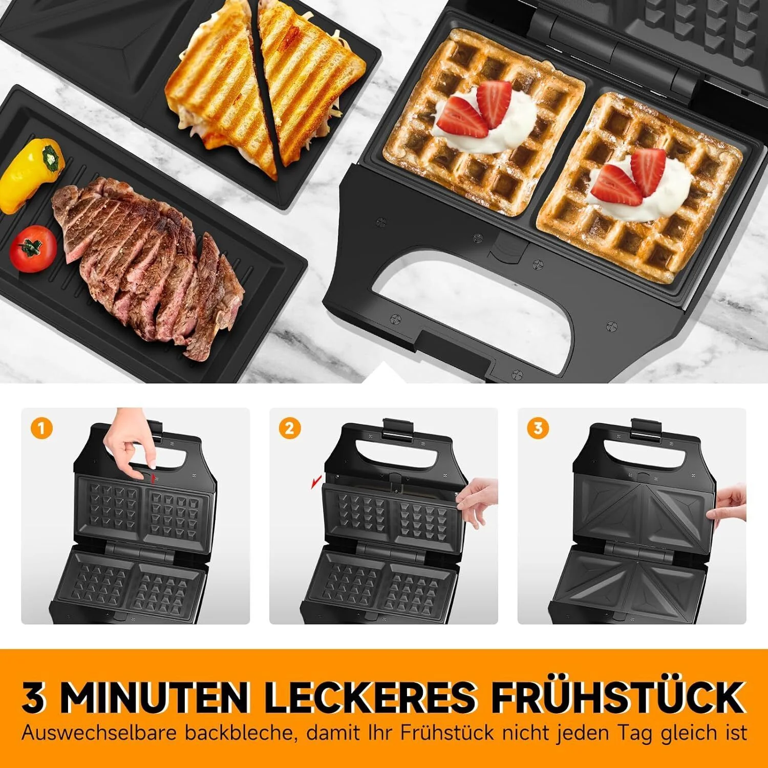 3-in-1 Sandwichtoaster & Waffeleisen von HOMELUX Kontaktgrill & Paninipresse, Antihaftbeschichtung, Leicht zu Reinigen - Image 16