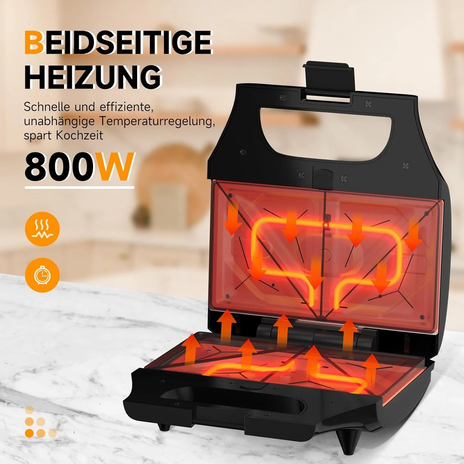 3-in-1 Sandwichtoaster & Waffeleisen von HOMELUX Kontaktgrill & Paninipresse, Antihaftbeschichtung, Leicht zu Reinigen - Image 6