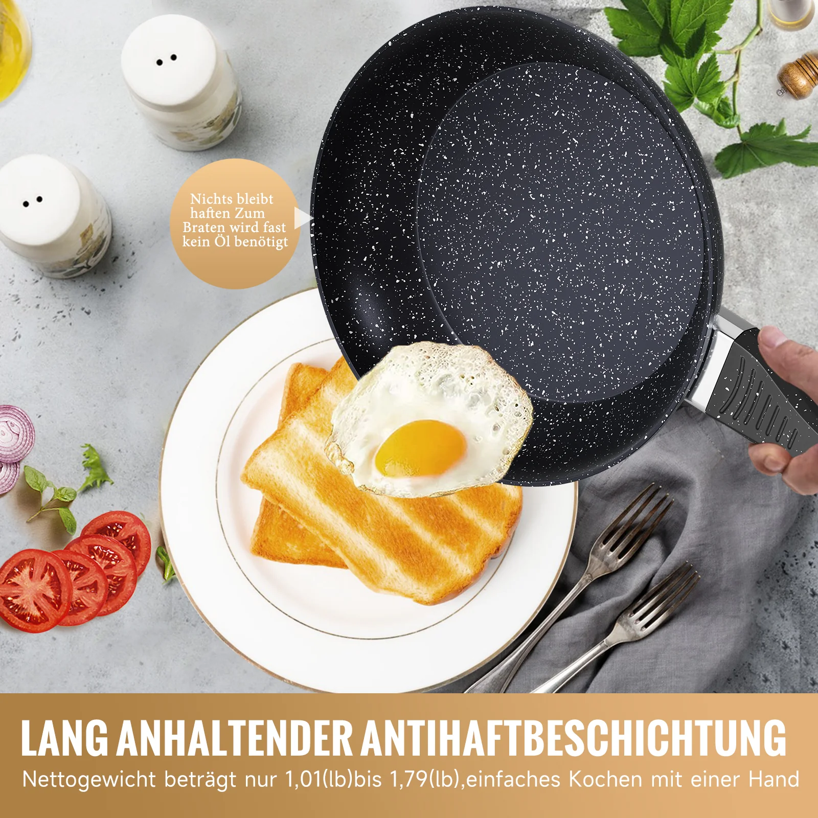 HOMELUX 3-teiliges Bratpfannen-Set Ø20/24/28cm, kratzfeste Antihaftbeschichtung, Induktion, für alle Herdarten geeignet - Image 5
