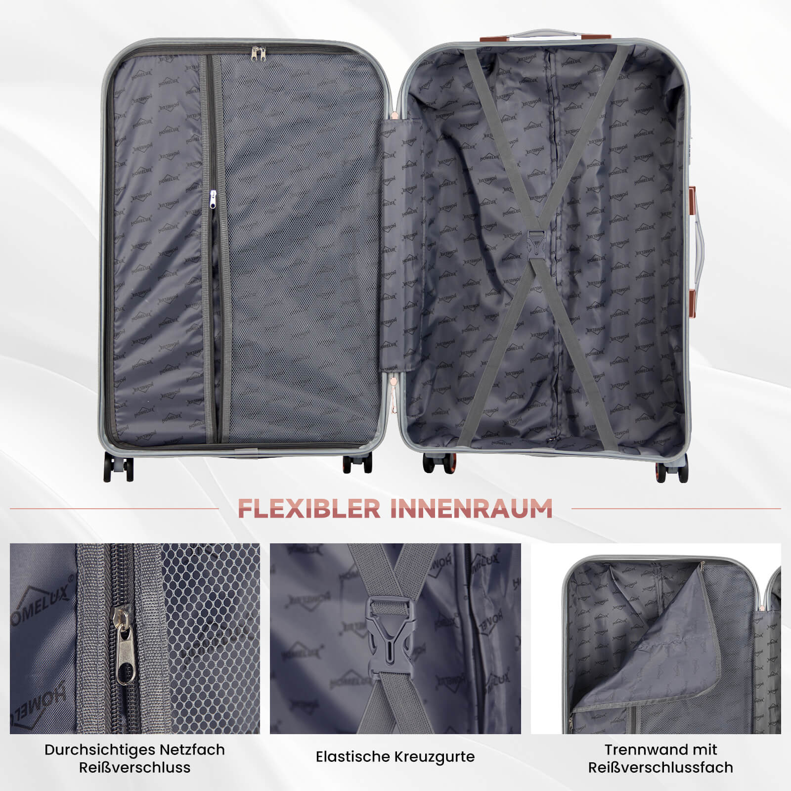 HOMELUX 3-teiliges Hartschalen Kofferset ABS Leicht Reisekoffer Trolley Rollkoffer Set M-L-XL - Image 7