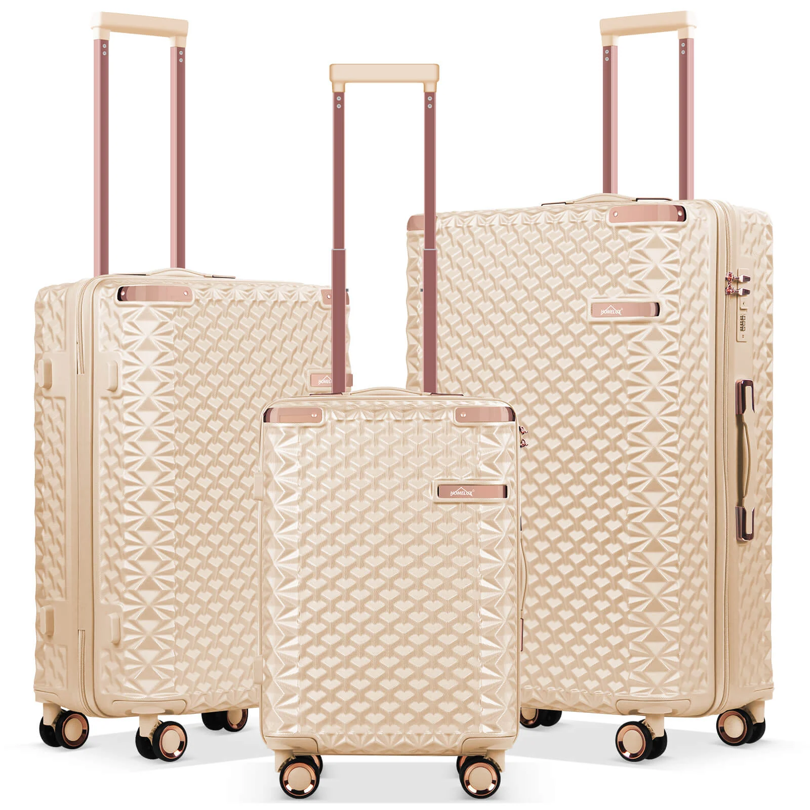HOMELUX 3-teiliges Kofferset , Hartschalen-Reisekoffer, Leicht, ABS, Trolley-Rollkoffer, M-L-XL Hartschalenkoffer-Set - Image 11