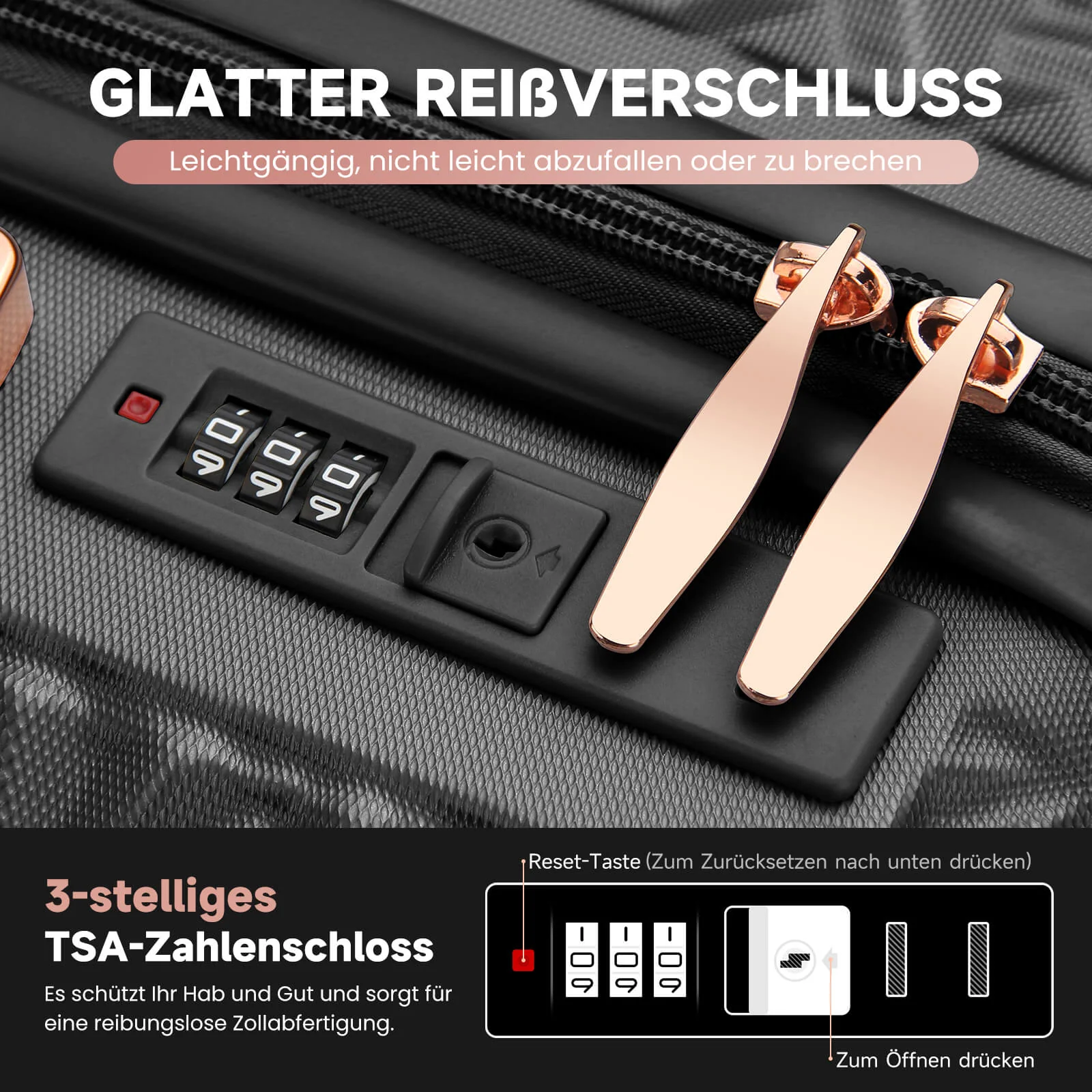 HOMELUX 3-teiliges Kofferset , Hartschalen-Reisekoffer, Leicht, ABS, Trolley-Rollkoffer, M-L-XL Hartschalenkoffer-Set - Image 7