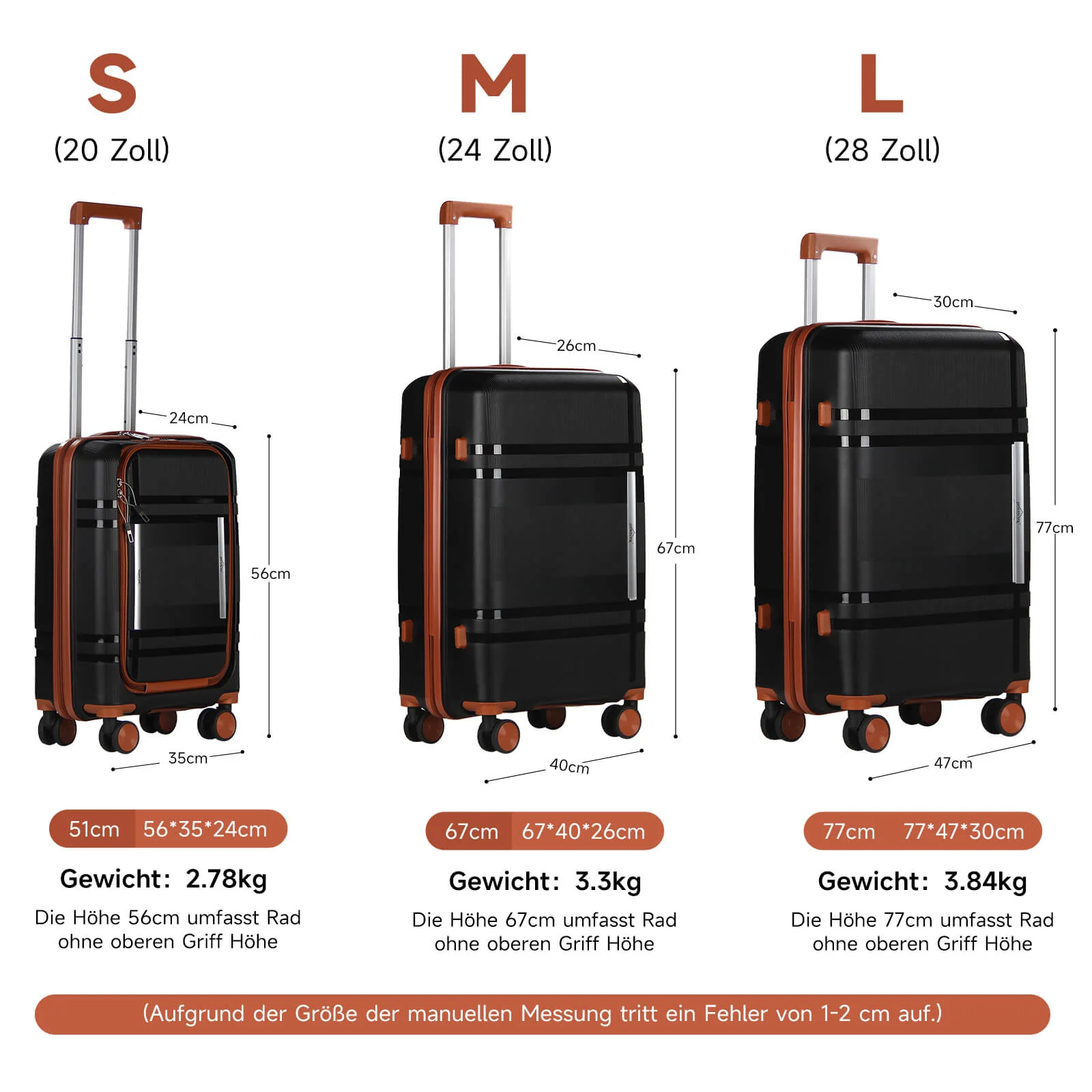HOMELUX 3-teiliges Kofferset Schwarz Hartschale ABS Leicht Trolley Rollkoffer Hartschalenkoffer Set – M-L-XL - Image 4