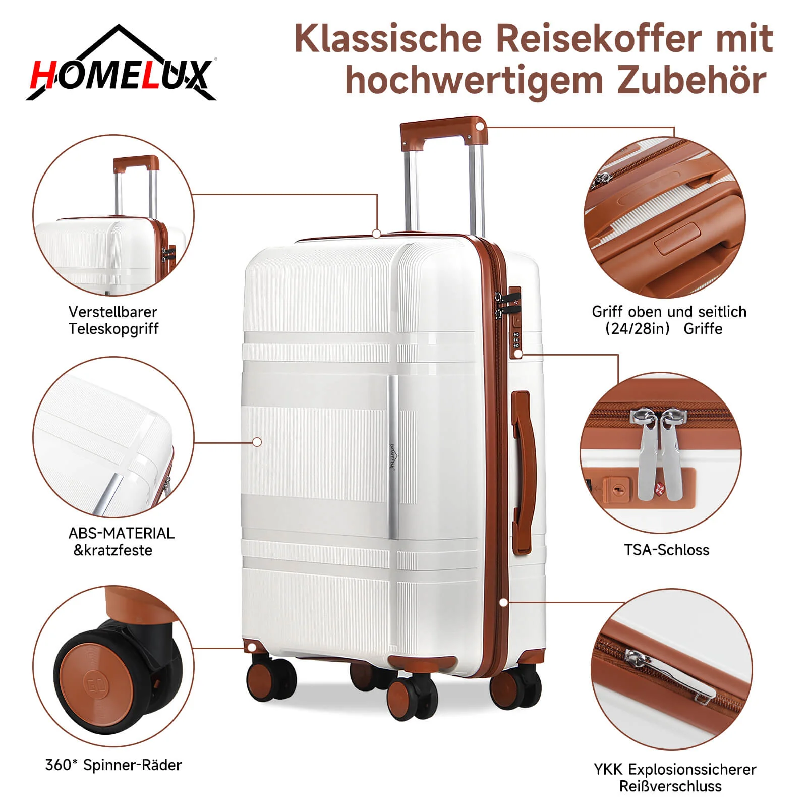 HOMELUX 3-teiliges Kofferset Schwarz Hartschale ABS Leicht Trolley Rollkoffer Hartschalenkoffer Set – M-L-XL - Image 8