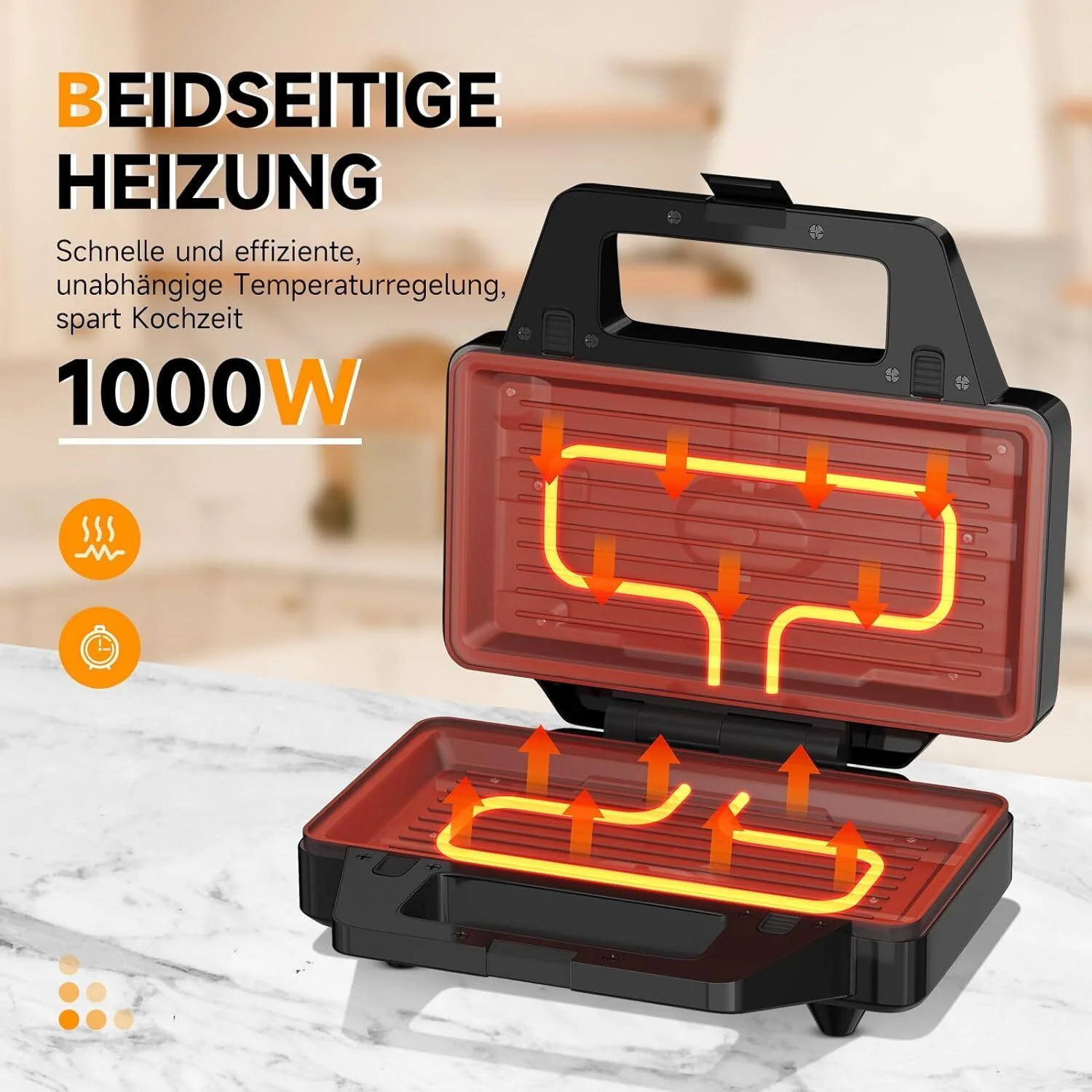 HOMELUX 3in1 Sandwichmaker 1000W Sandwichtoaster Waffeleisen Kontaktgrill - Image 4