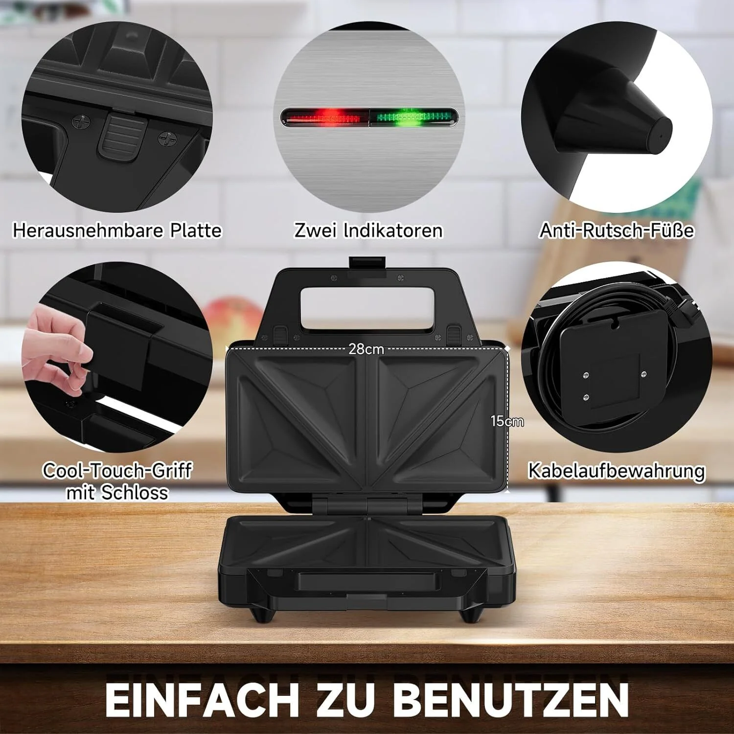 HOMELUX 3in1 Sandwichmaker 1000W Sandwichtoaster Waffeleisen Kontaktgrill - Image 5