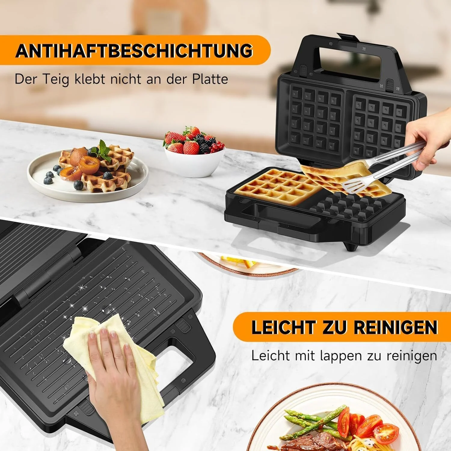 HOMELUX 3in1 Sandwichmaker 1000W Sandwichtoaster Waffeleisen Kontaktgrill - Image 6