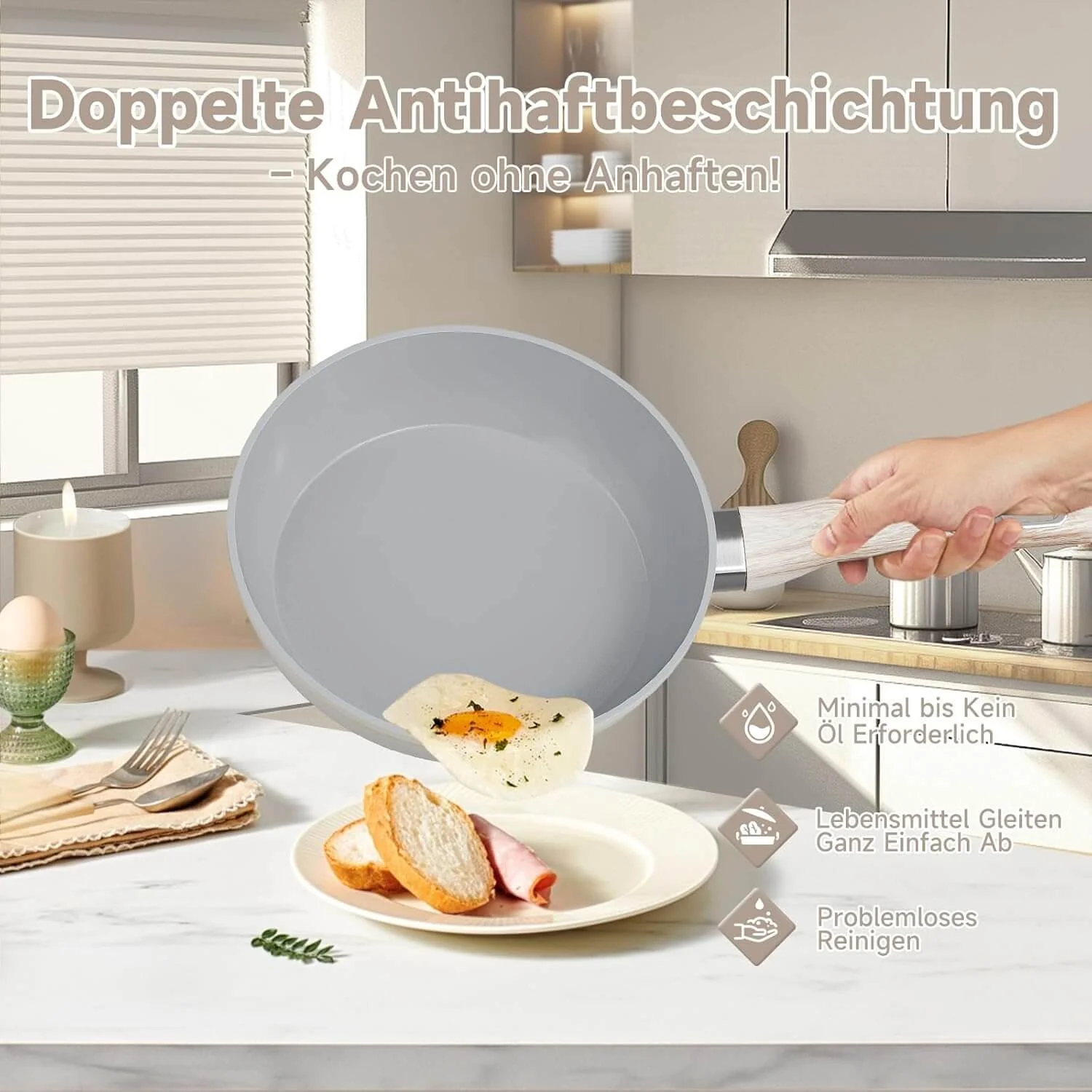 HOMELUX 3tlg Pfannenset Ø20/24/28cm Pfannen beschichtete Pfanne,Pfanne Induktion mit Antihaft-Beschichtung,geeignet für alle Herdarten - Image 4