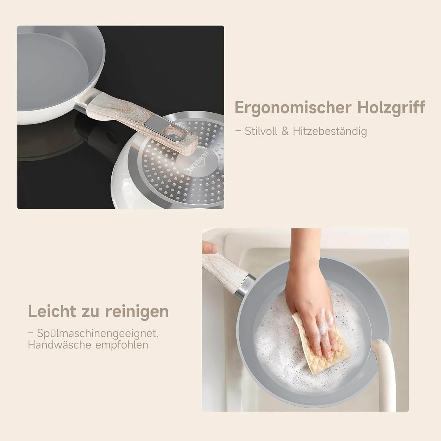 HOMELUX 3tlg Pfannenset Ø20/24/28cm Pfannen beschichtete Pfanne,Pfanne Induktion mit Antihaft-Beschichtung,geeignet für alle Herdarten - Image 5
